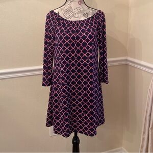 Boho Style Dress with Pink and Navy Pattern